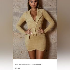 OhPolly Tailor Made Biker Mini Dress in Beige